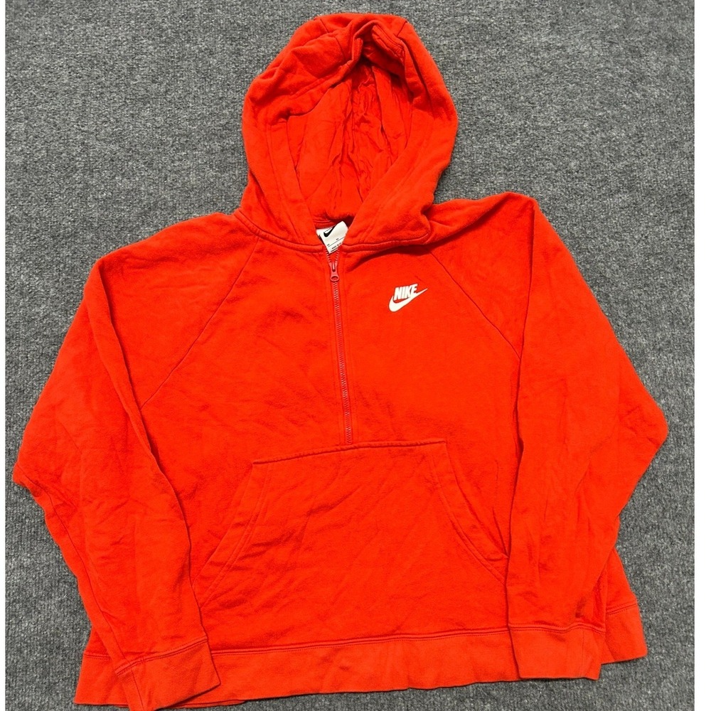 Nike Hoodie Womens Size M Orange Quarter Zip Cropped Relaxed Fit Sweatshirt